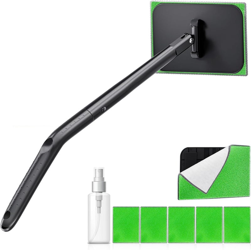 desin Car Windshield Cleaning Tool, Windshield Cleaner with 5 Washable and Reusable Microfiber Pads and Extendable Handle, for Auto Glass Wiper - Image 1